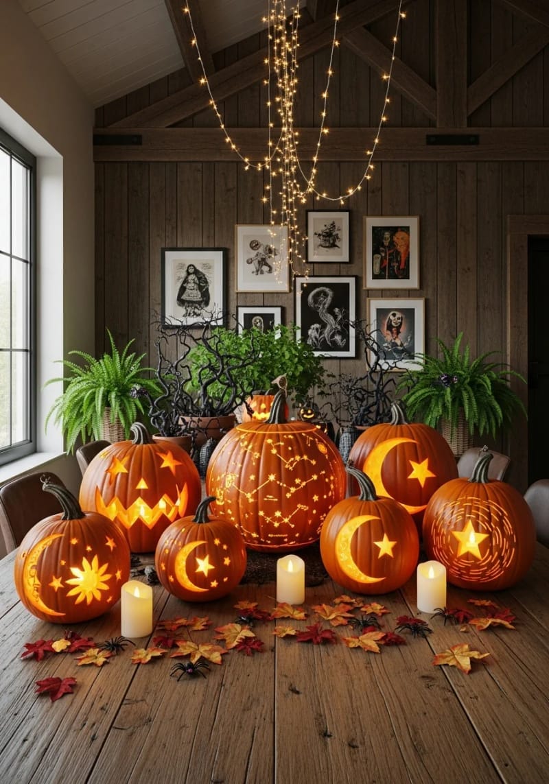 jack-o’-lanterns carved with celestial patterns and constellations 1