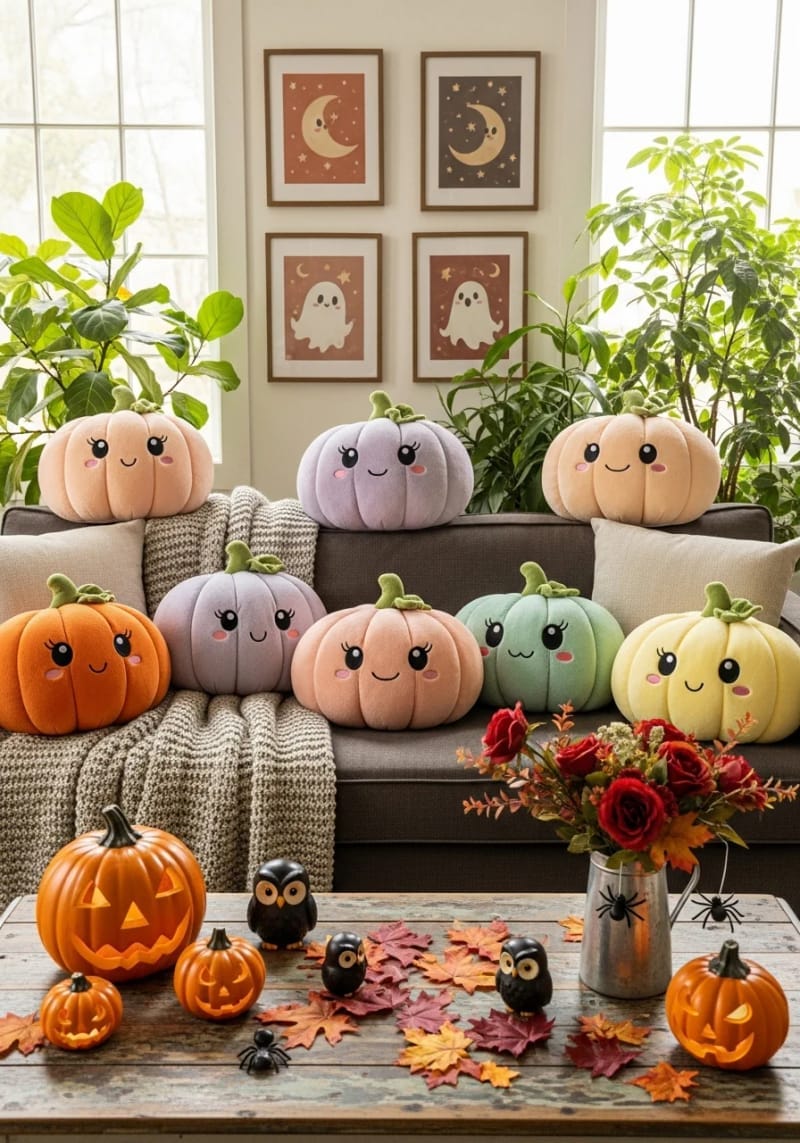 kawaii-inspired pumpkin plush pillow covers 1