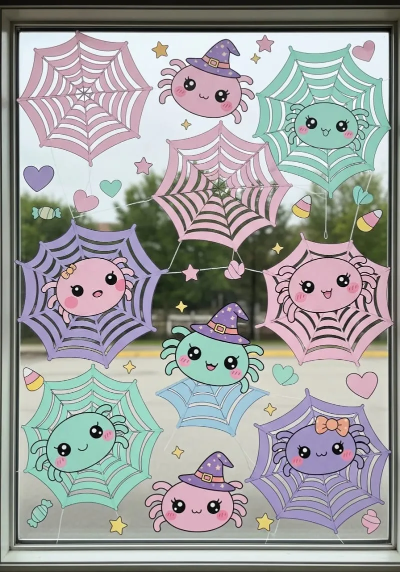 kawaii spider web window clings 1