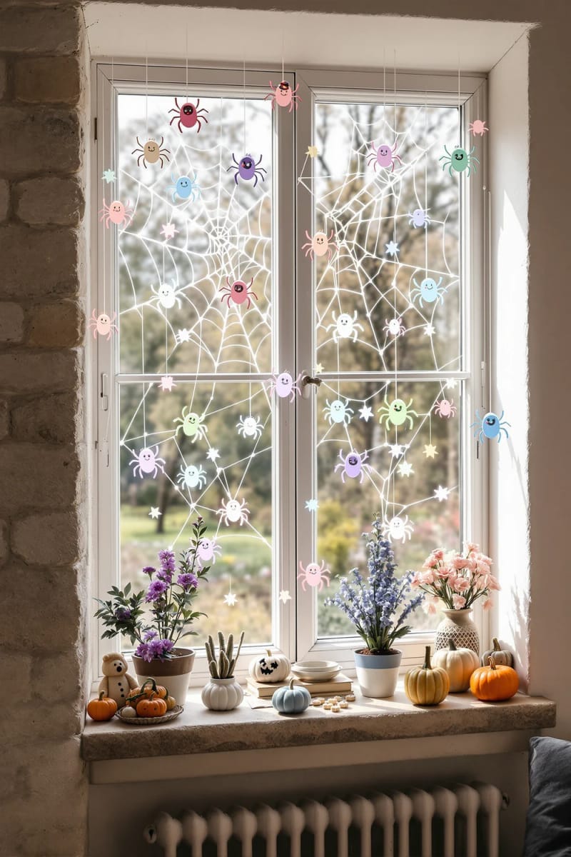 21 Super Cute Halloween Decor Ideas With A Unique Style 14 kawaii spider web window clings 1