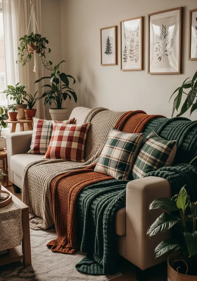 knit throw blankets layered with plaid pillows 1 knit throw blankets layered with plaid pillows 1