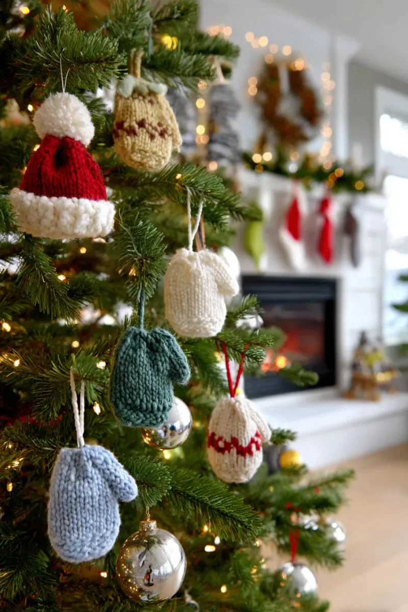 31 Dreamy Christmas Tree Decorations for a Unique Festive Touch 57 knitted mitten and hat ornaments for whimsical, crafty holiday decor 1