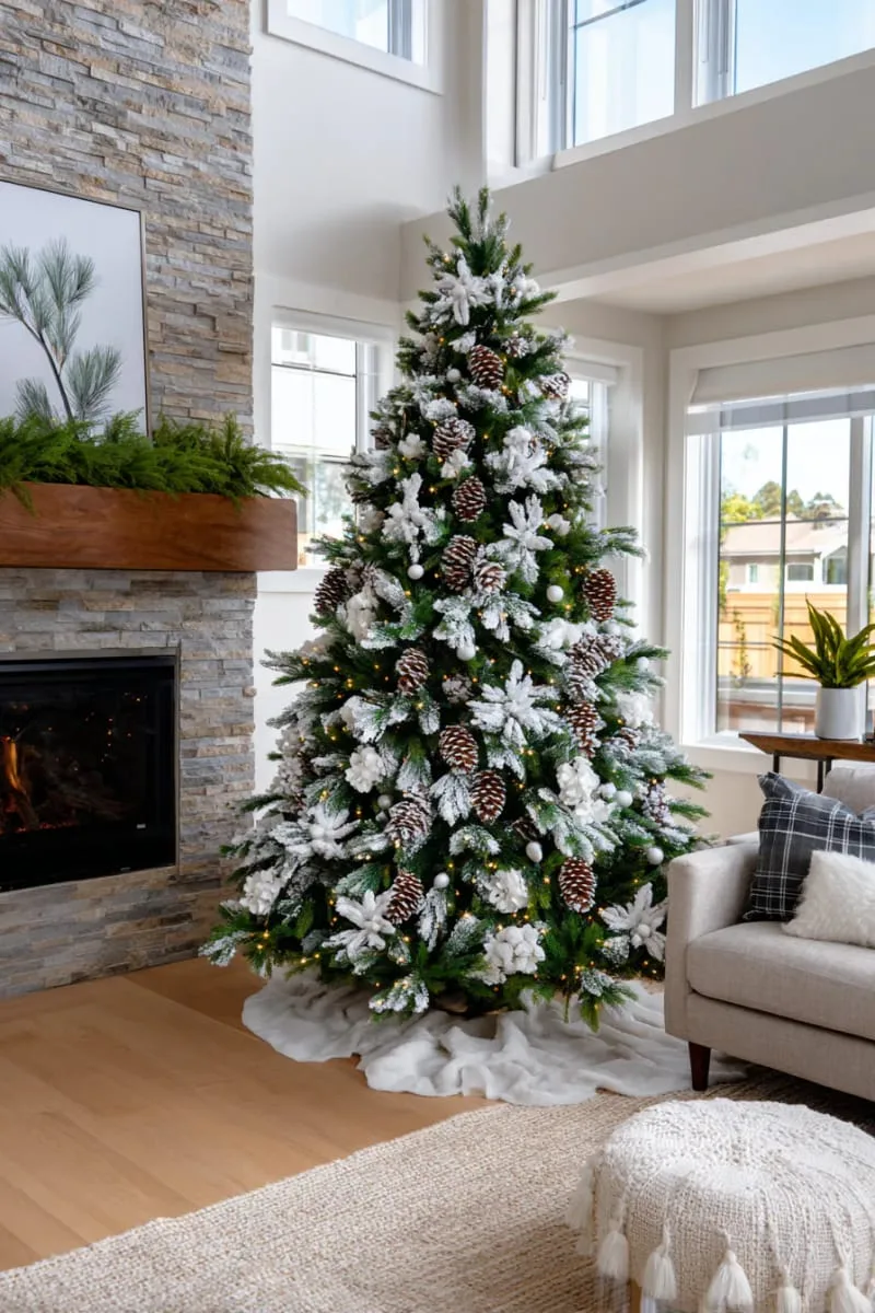 31 Dreamy Christmas Tree Decorations for a Unique Festive Touch 9 layered frosted pinecones and white berry clusters for rustic christmas decorations 1