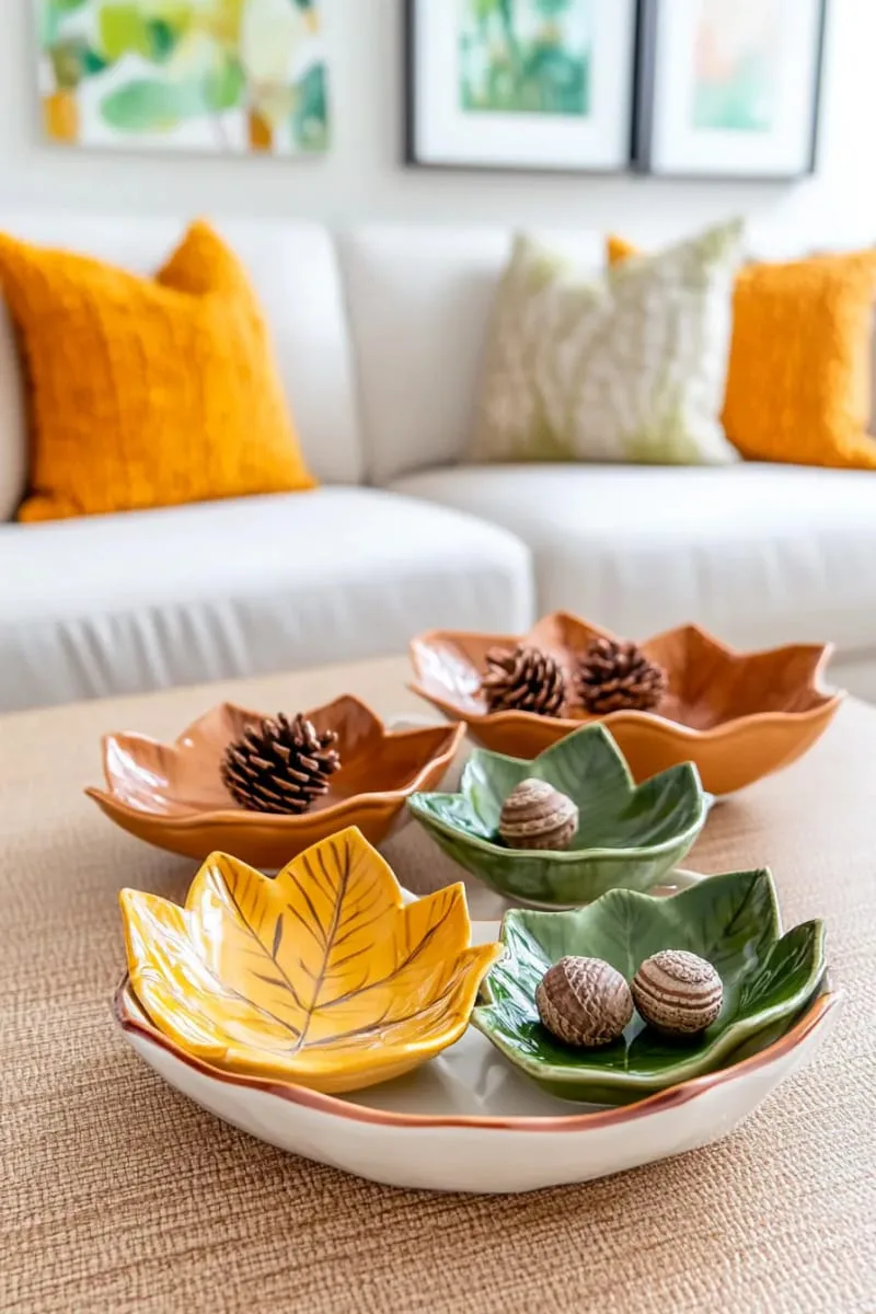leaf-shaped clay dishes for coffee table decor 1