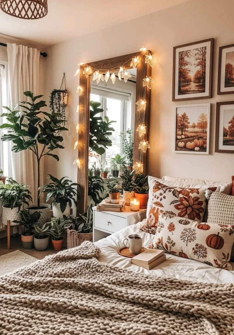 leaf-shaped fairy lights twined around mirrors 1