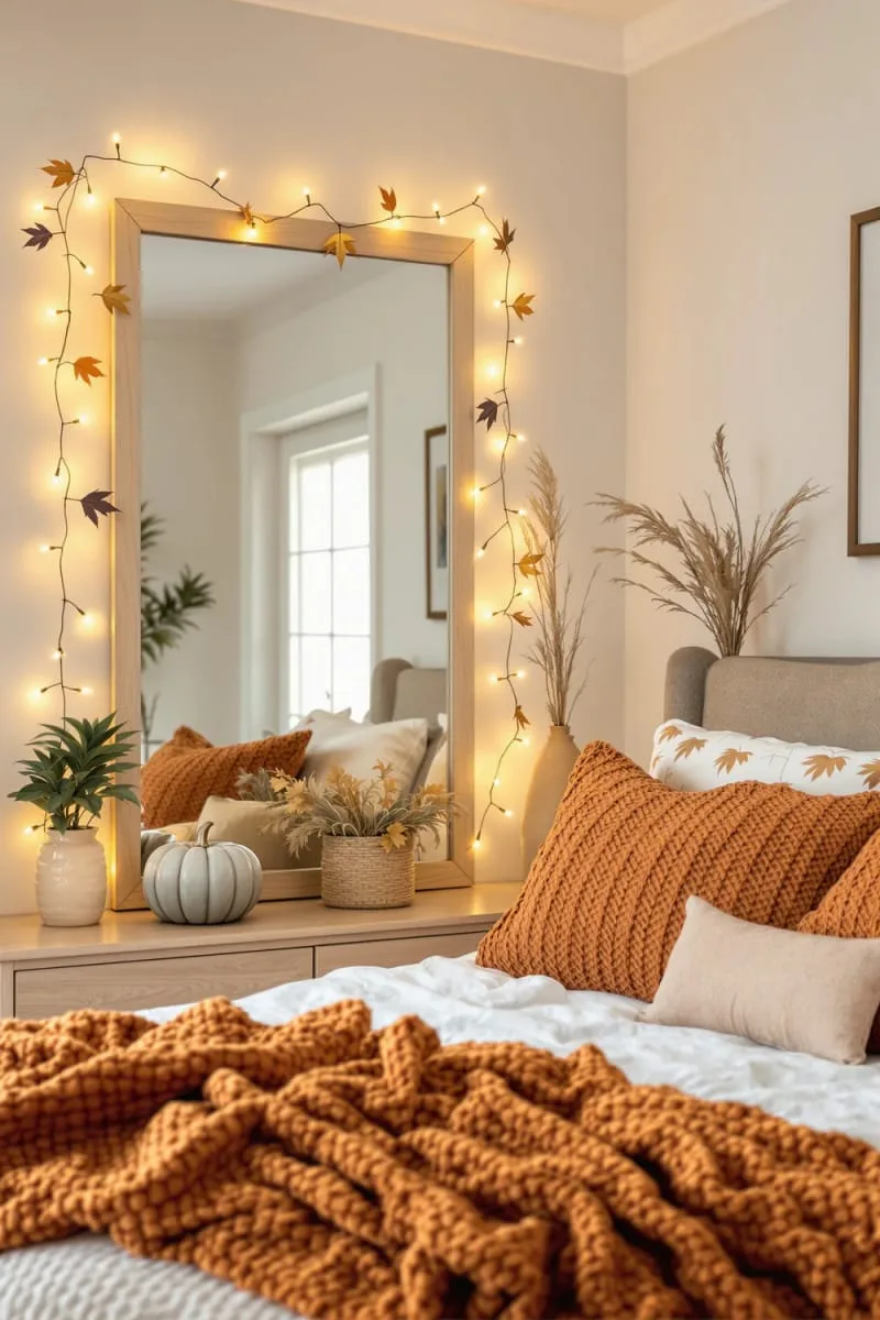 leaf-shaped fairy lights twined around mirrors 1