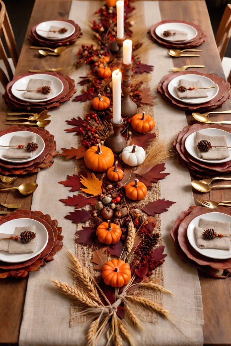 leaf-shaped placemats paired with rustic wooden tableware 1