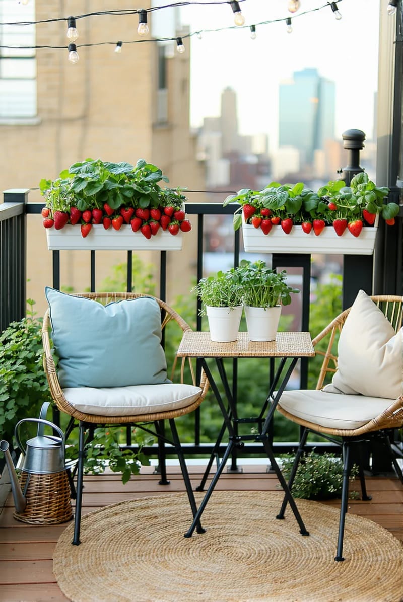 line your railing with strawberry planters for sweet edible décor 1