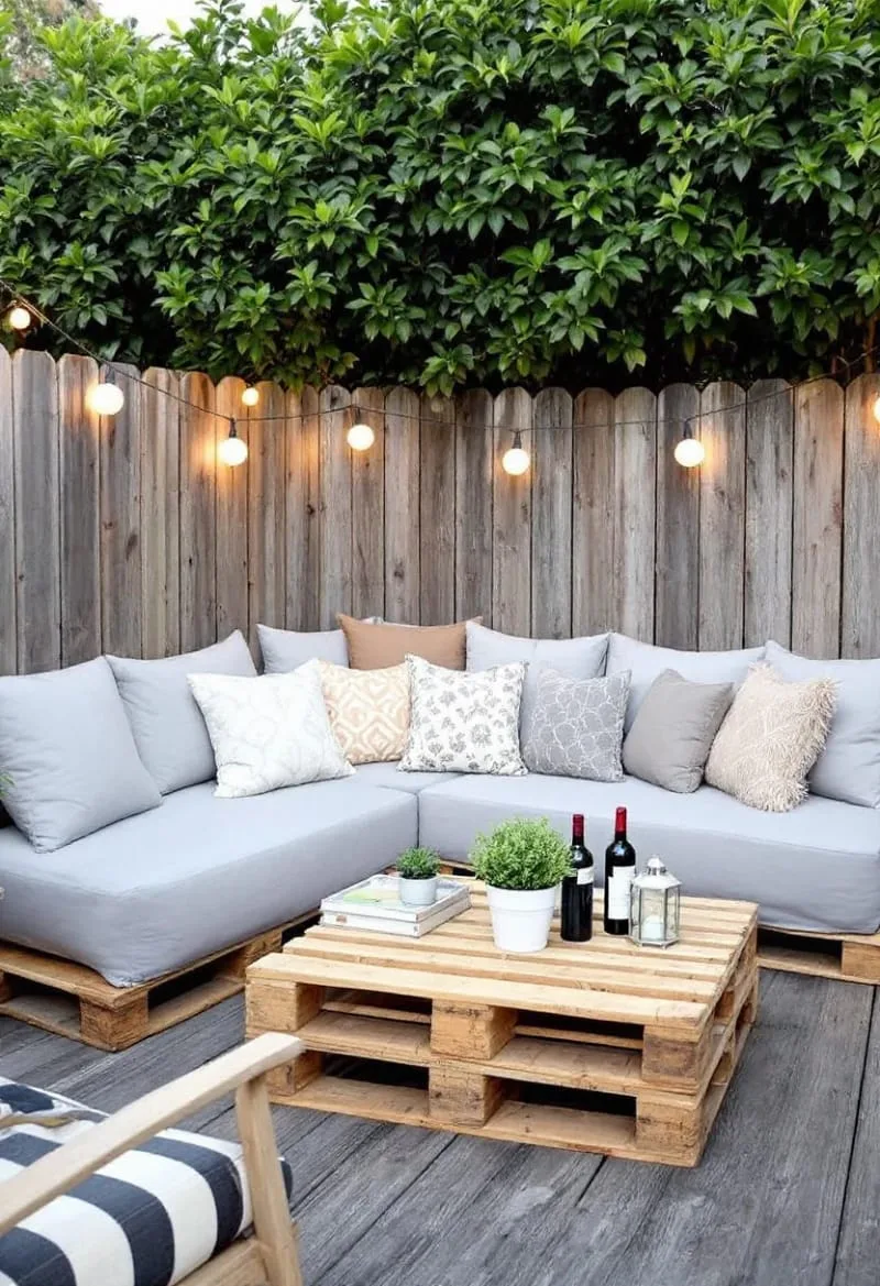 low pallet platform lounge with layered throw pillows 1
