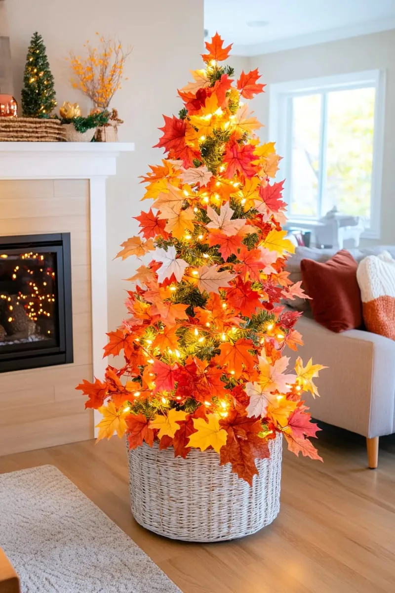 maple leaf garland and copper fairy lights for cozy fall glow 1