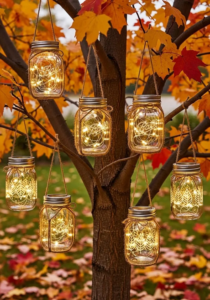 mason jar lantern ornaments filled with fairy lights 1