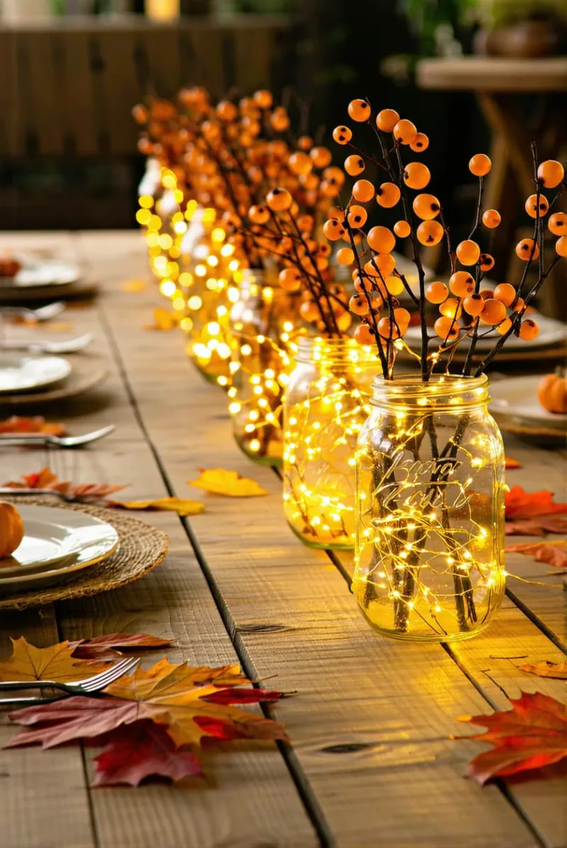 mason jars of fairy lights and orange berries 1 mason jars of fairy lights and orange berries 1