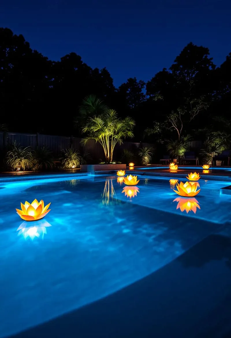 midnight swim oasis with glowing underwater led lights and floating lanterns 1