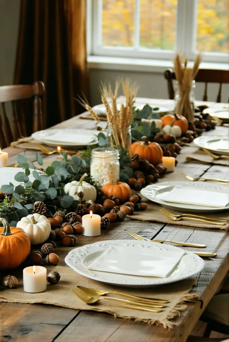 mini gourds and acorn scatter on burlap table runner 1 mini gourds and acorn scatter on burlap table runner 1