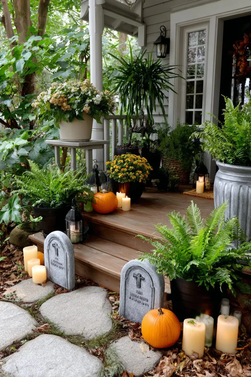21 Halloween Porch Decorations: Ideas For A Unique Festive Entryway 79 mini graveyard scene with quirky handmade tombstones 1