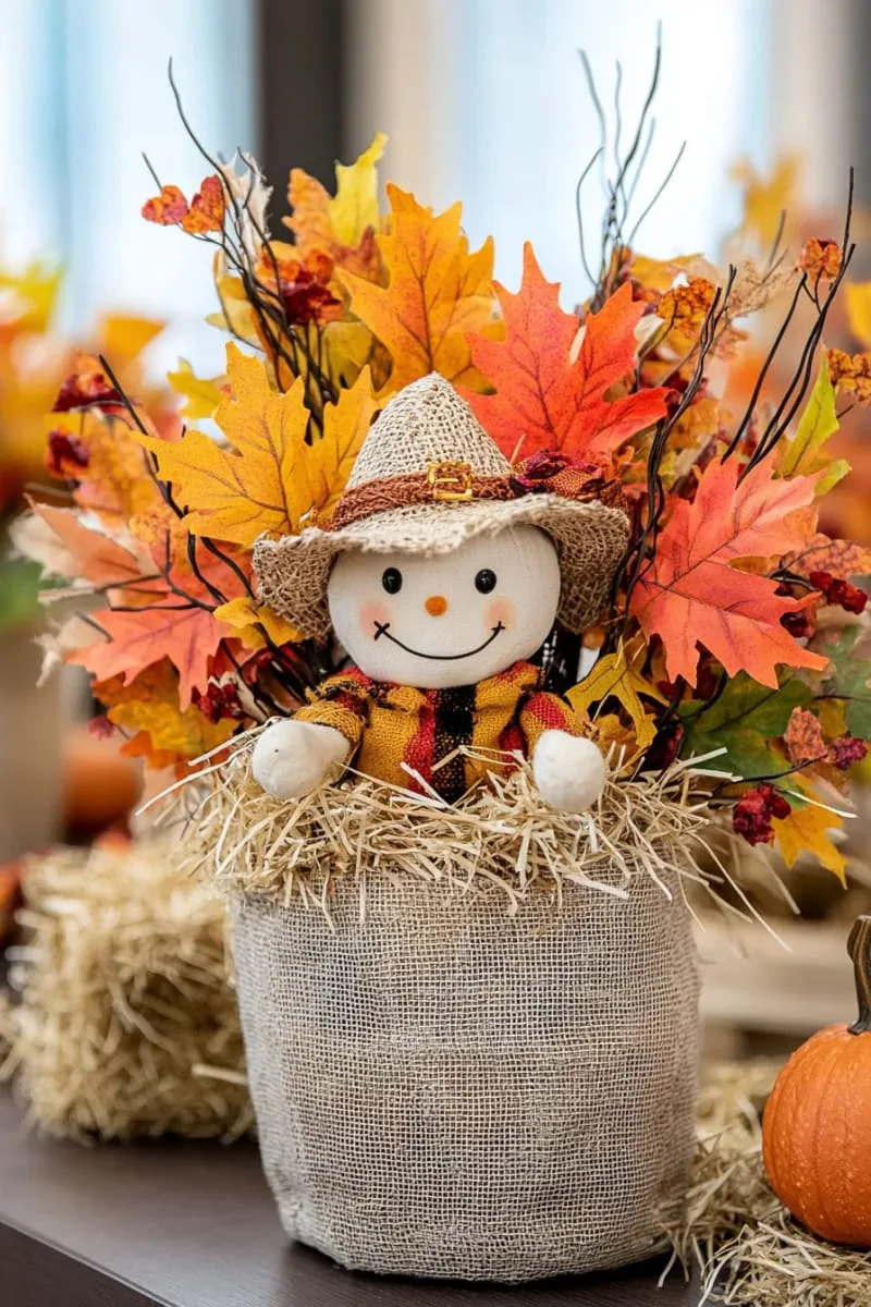 mini hay bales and scarecrow figurines tucked within the foliage 1