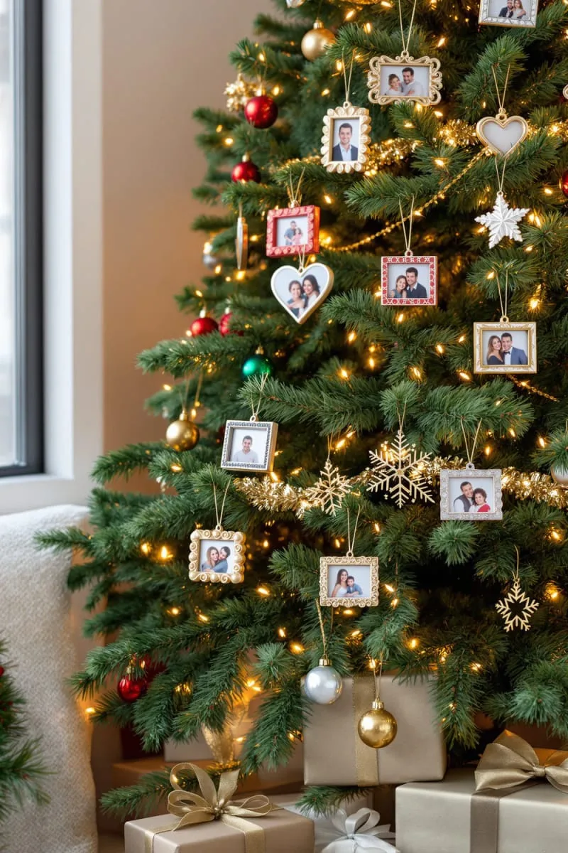 31 Dreamy Christmas Tree Decorations for a Unique Festive Touch 71 mini photo frames with family pictures for a personalized memory tree 1