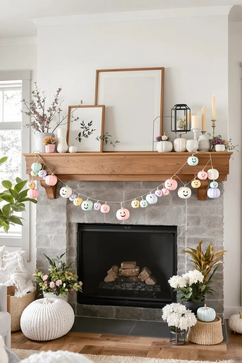 mini pumpkin garlands with pastel painted faces 1