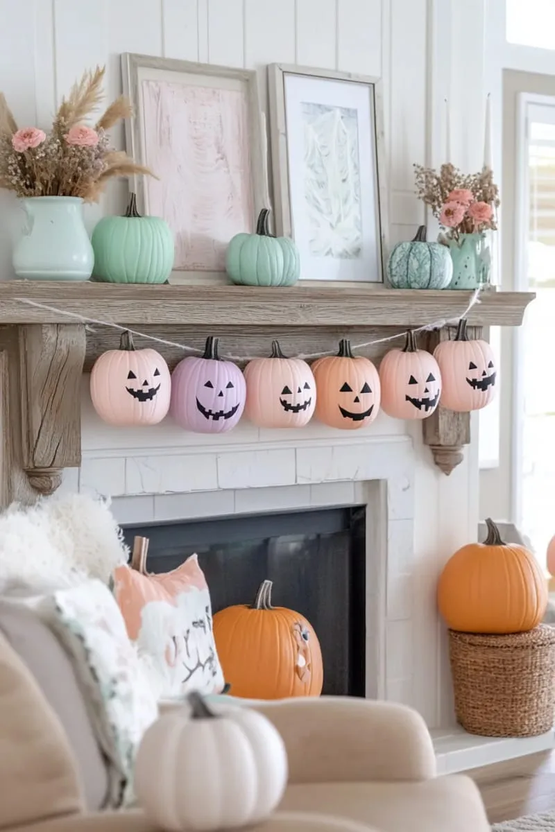 mini pumpkin garlands with pastel painted faces 1