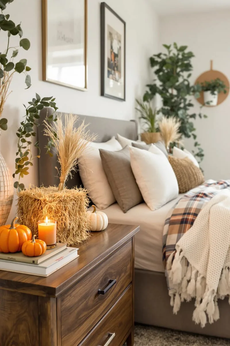 miniature hay bales arranged as nightstand accents 1