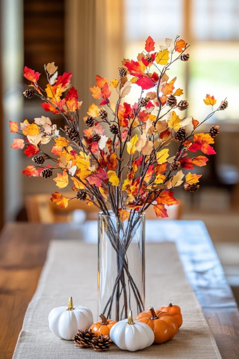 miniature tree branches decorated with colorful paper leaves 1