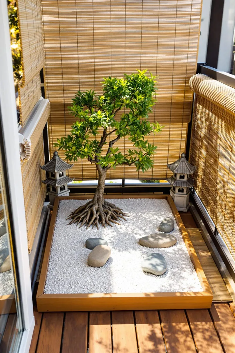 miniature zen rock garden with bonsai and lanterns 1