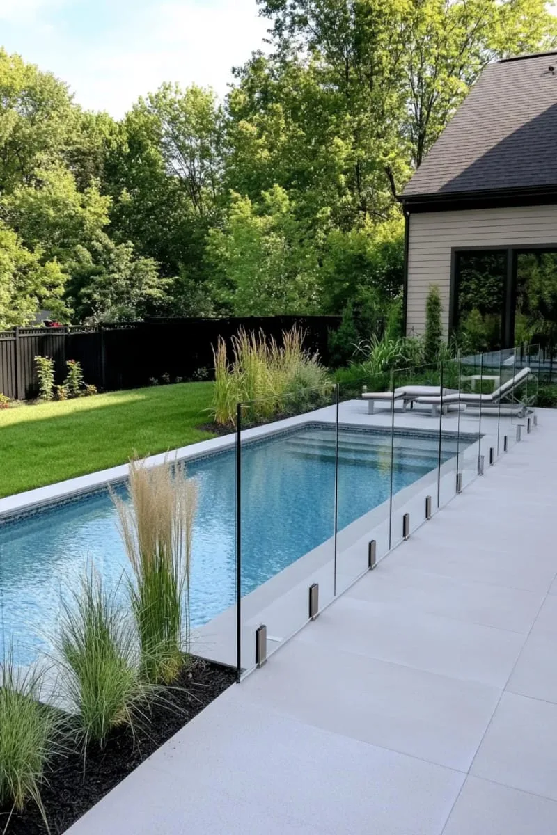 minimalist lap pool with sleek glass fencing and modern landscaping 1