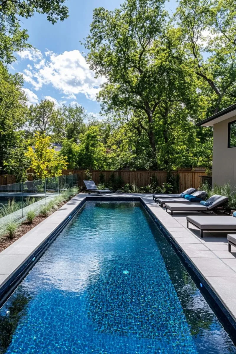 minimalist lap pool with sleek glass fencing and modern landscaping 1