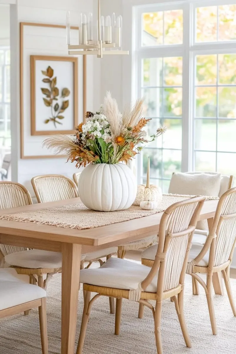 minimalist pumpkin vase filled with wildflowers and seed pods 1