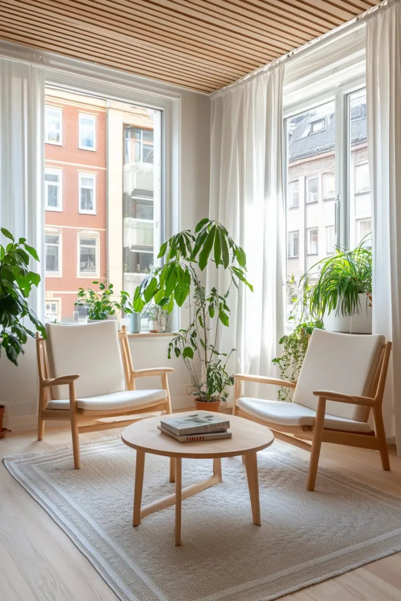 19 Small Sunroom Ideas to Brighten Small Spaces 54 minimalist scandinavian sunroom with light woods and soft neutrals 1