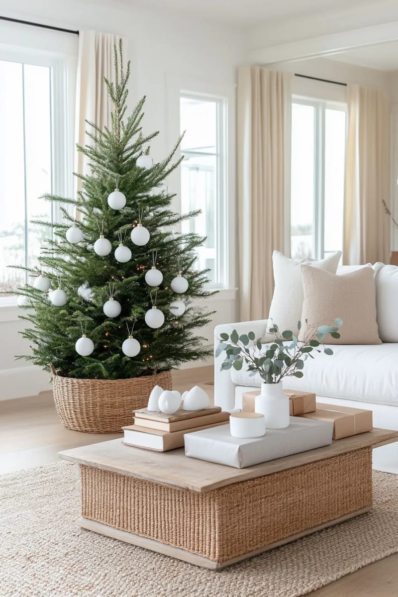 minimalist tree with only white globe ornaments 1