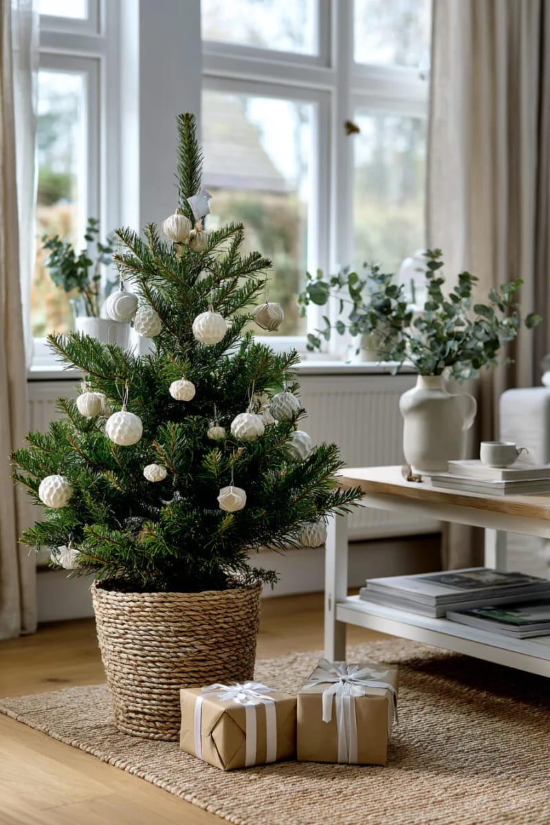 minimalist tree with only white globe ornaments 1