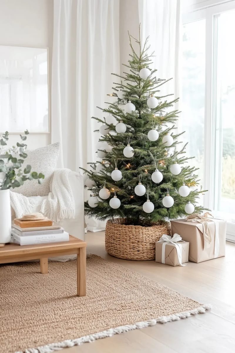 minimalist tree with only white globe ornaments 1