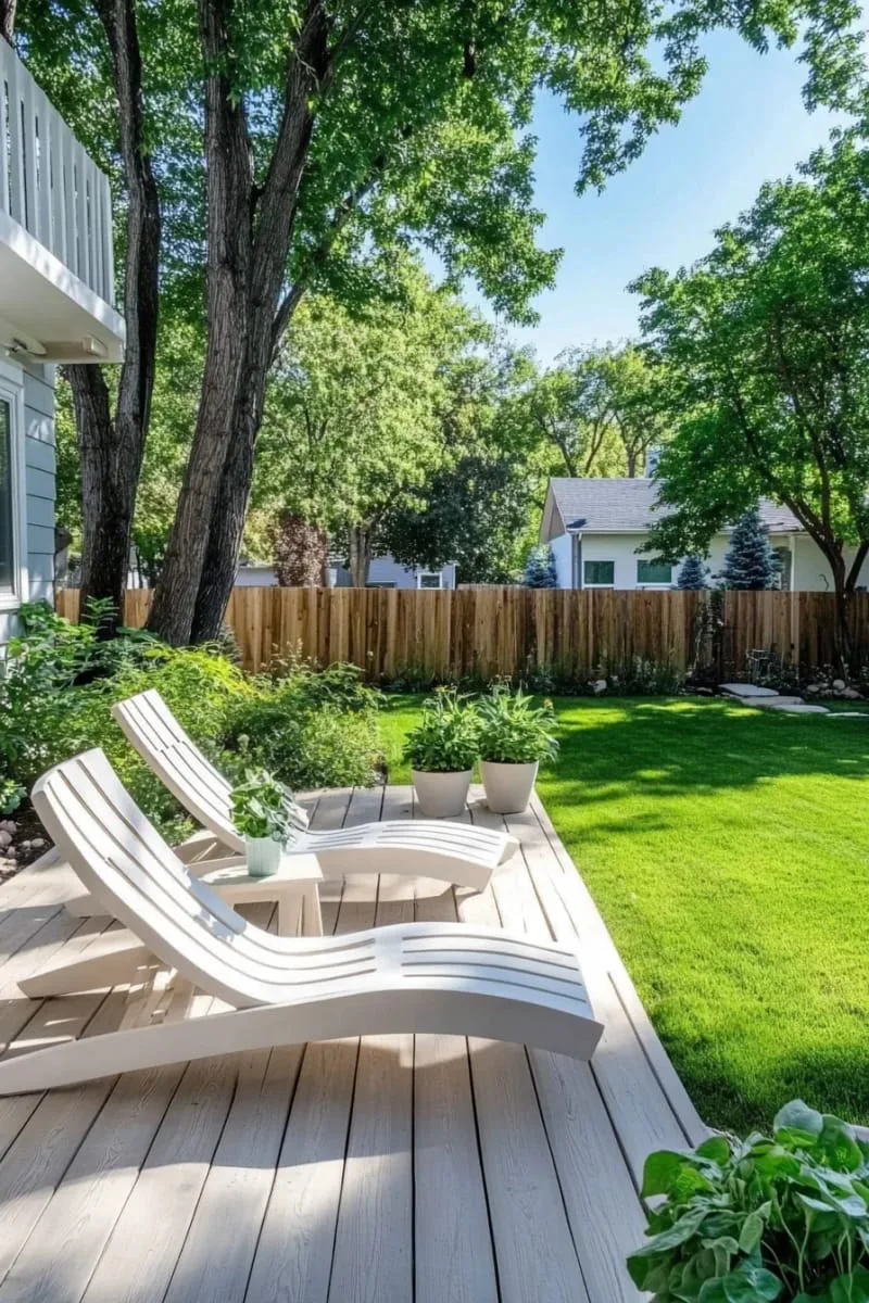 minimalist wooden deck with sculptural lounge chairs 1