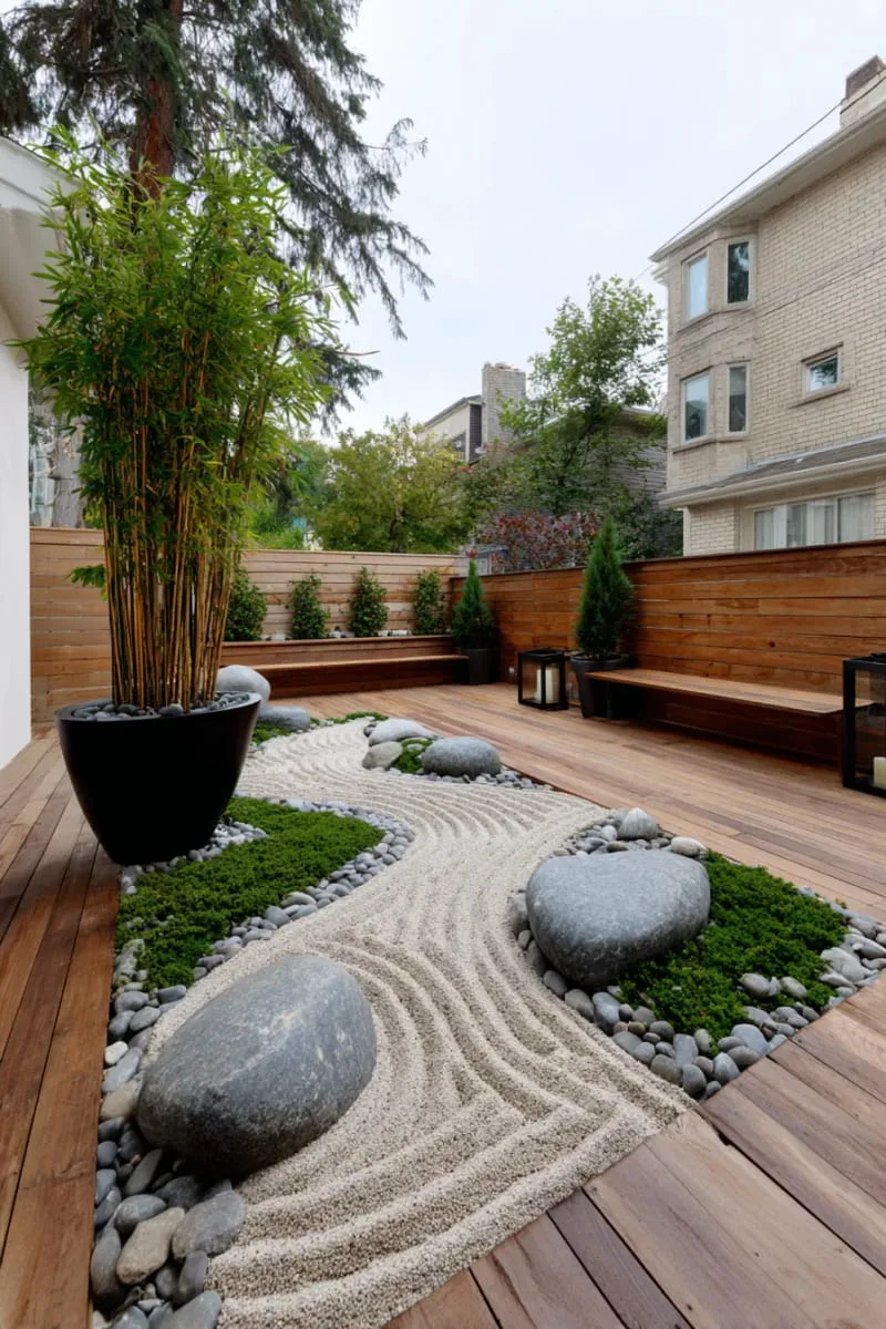 27 New Small Backyard Designs to Copy For Your Outdoor Space 82 minimalist zen sand garden with raked patterns 1