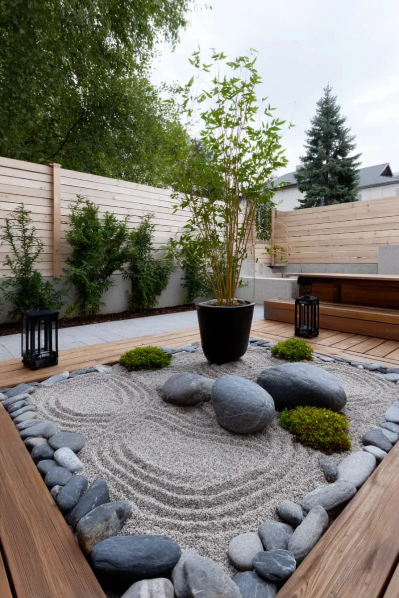 27 New Small Backyard Designs to Copy For Your Outdoor Space 84 minimalist zen sand garden with raked patterns 1