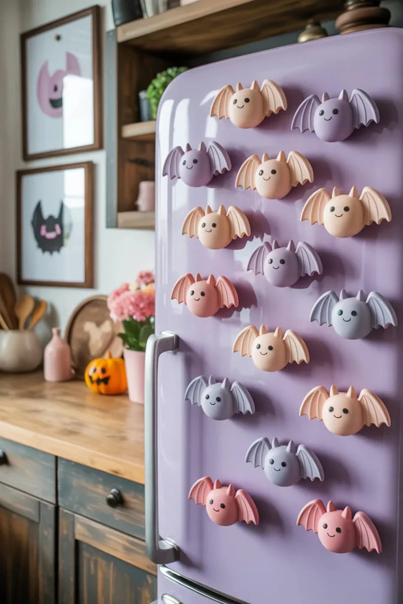 mochi bat fridge magnets in soft pinks and purples 1