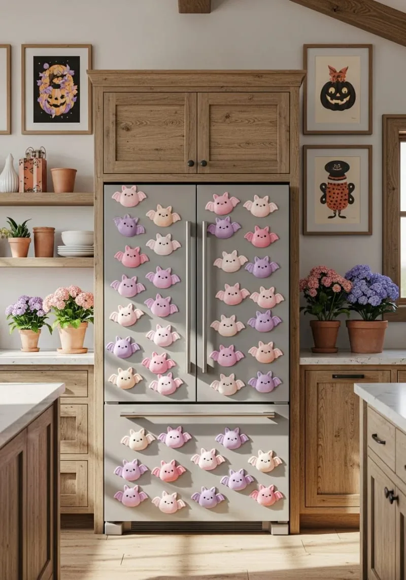 mochi bat fridge magnets in soft pinks and purples 1