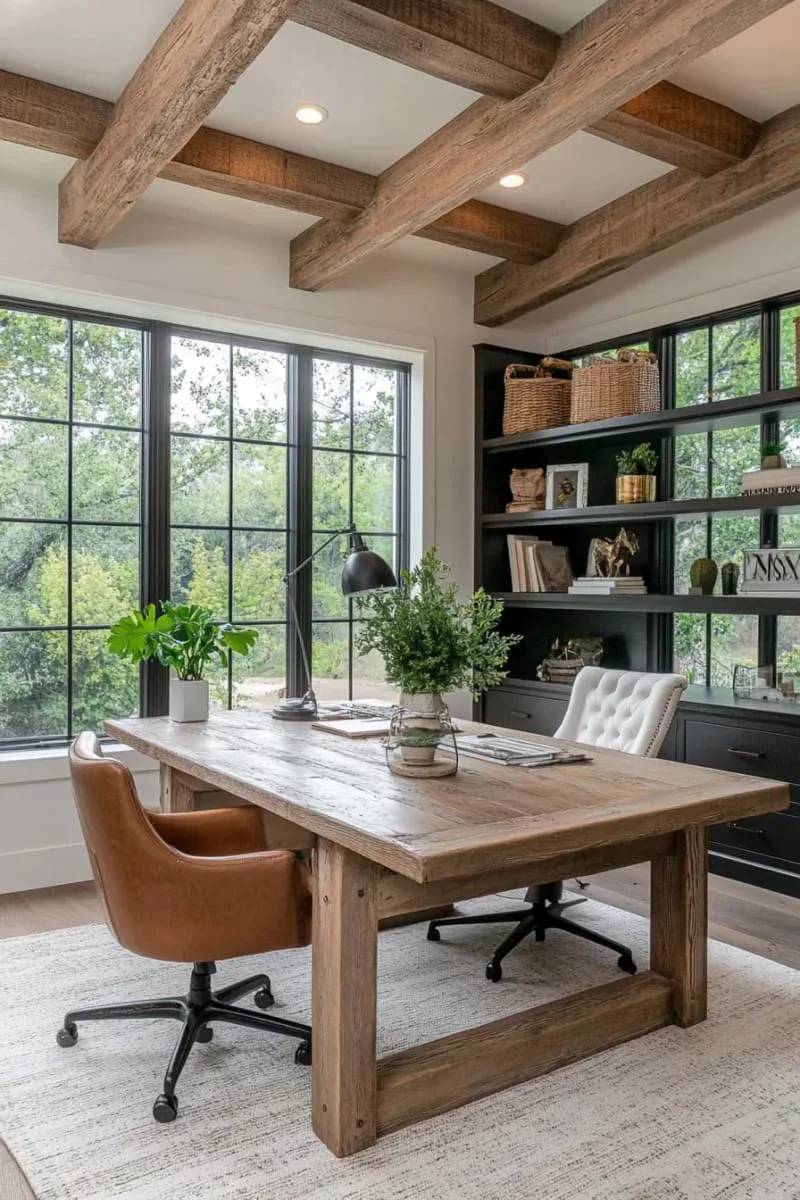 29 Unique Barndominium Interiors For Your Next Makeover 69 modern farmhouse office with concrete floors and leather accents 1