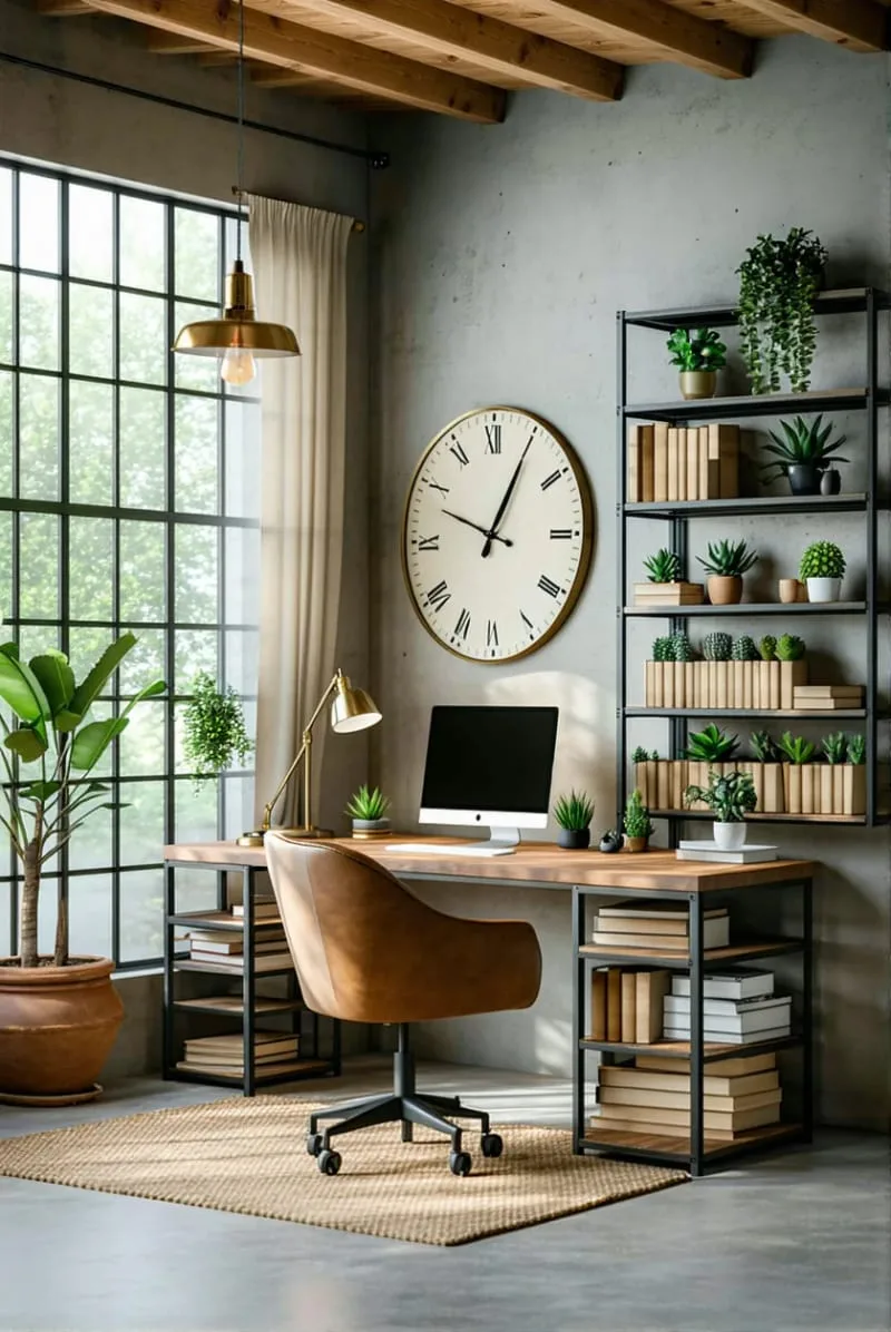 29 Unique Barndominium Interiors For Your Next Makeover 70 modern farmhouse office with concrete floors and leather accents 1