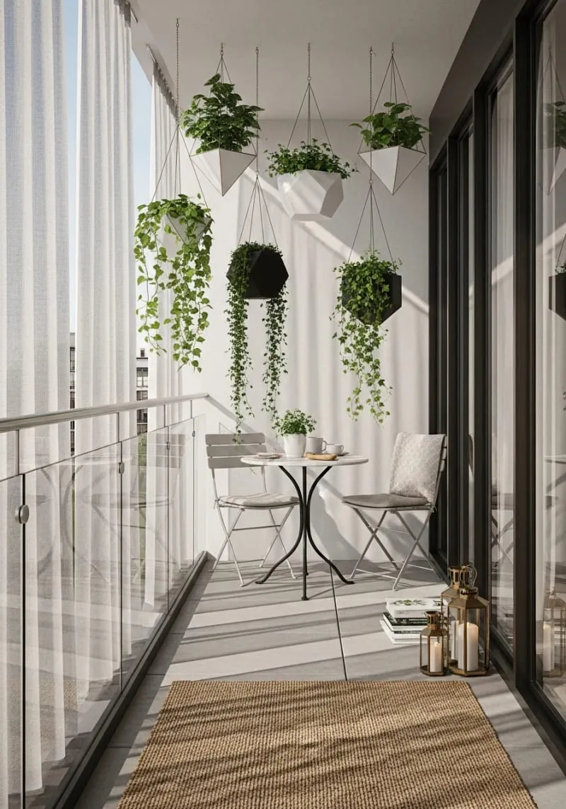 modern geometric planters suspended at different heights 1