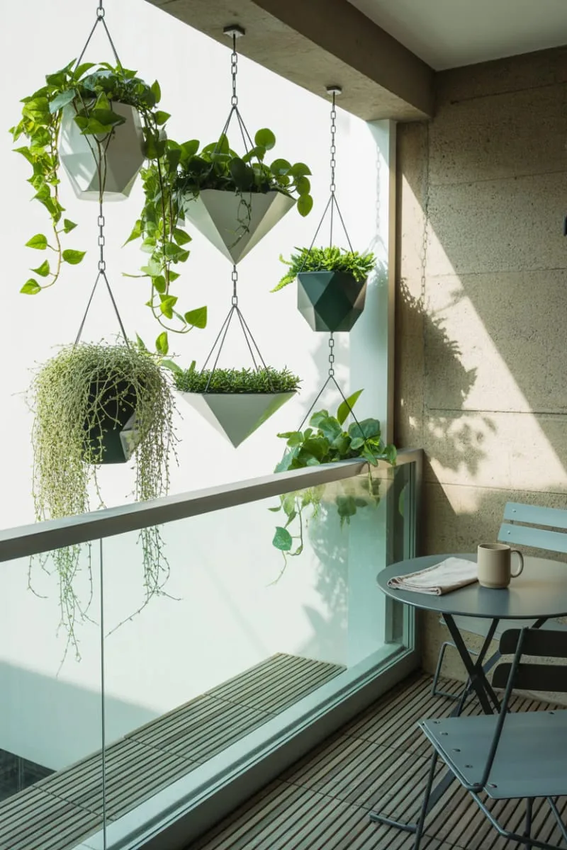 modern geometric planters suspended at different heights 1