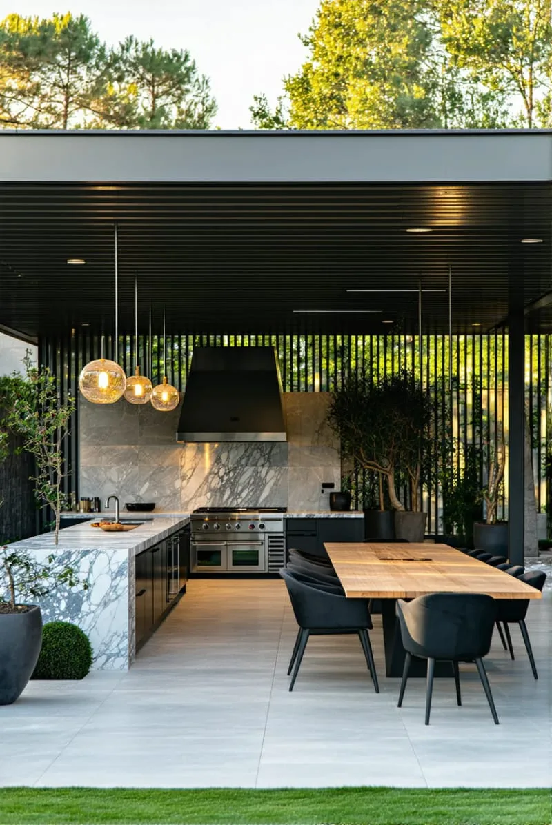 19 Inspiring Backyard Pavilion Ideas: Unique Designs You Can't Miss 5 modern pavilion featuring a sleek outdoor kitchen and dining area 1