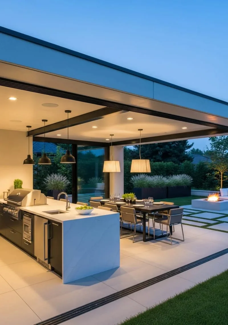19 Inspiring Backyard Pavilion Ideas: Unique Designs You Can't Miss 7 modern pavilion featuring a sleek outdoor kitchen and dining area 1