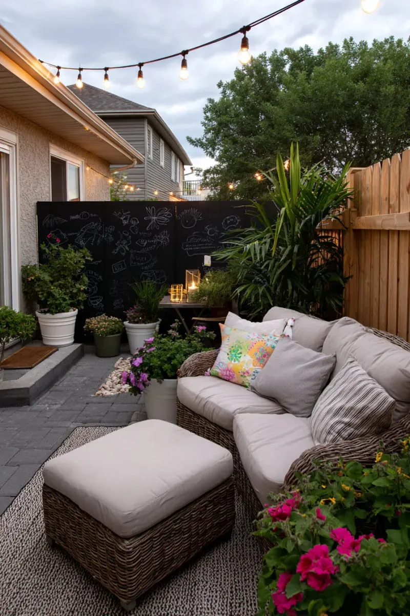 27 Unique Backyard Privacy Designs for A Serene Outdoor Oasis 56 modular privacy panels with chalkboard paint for doodles 1