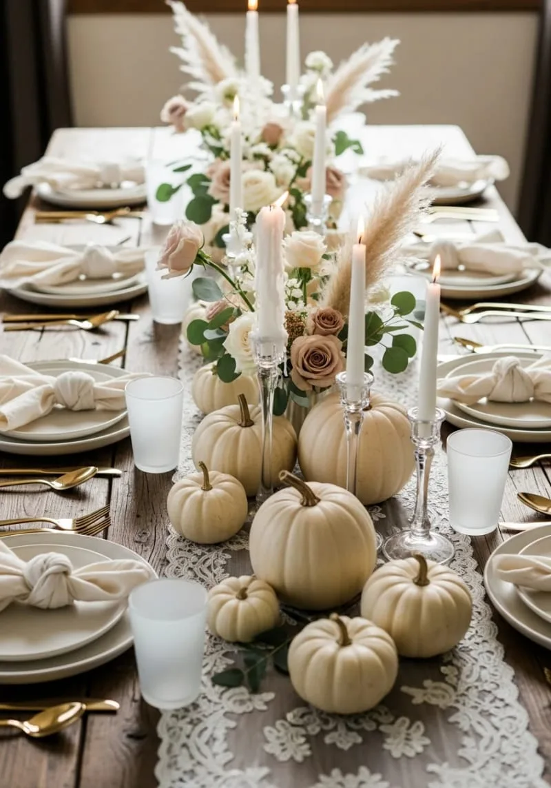 monochrome tablescape using all cream pumpkins and pale florals 1 monochrome tablescape using all cream pumpkins and pale florals 1