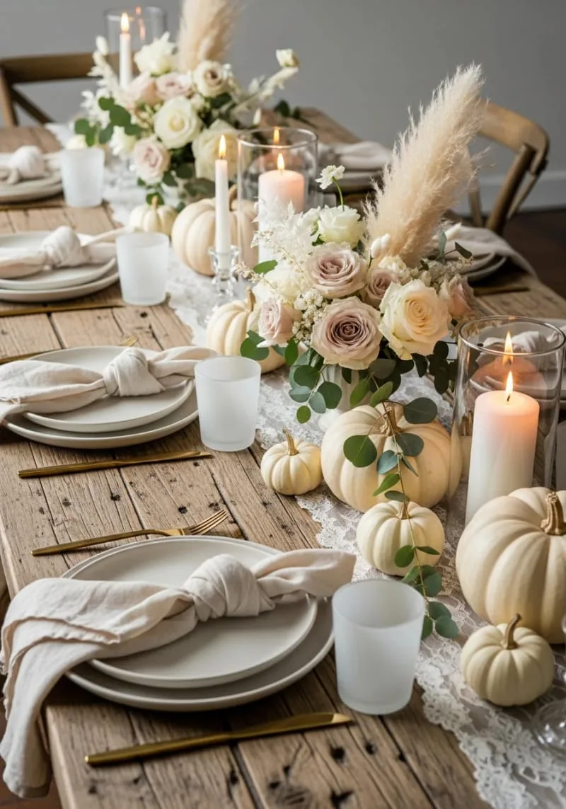 monochrome tablescape using all cream pumpkins and pale florals 1 monochrome tablescape using all cream pumpkins and pale florals 1
