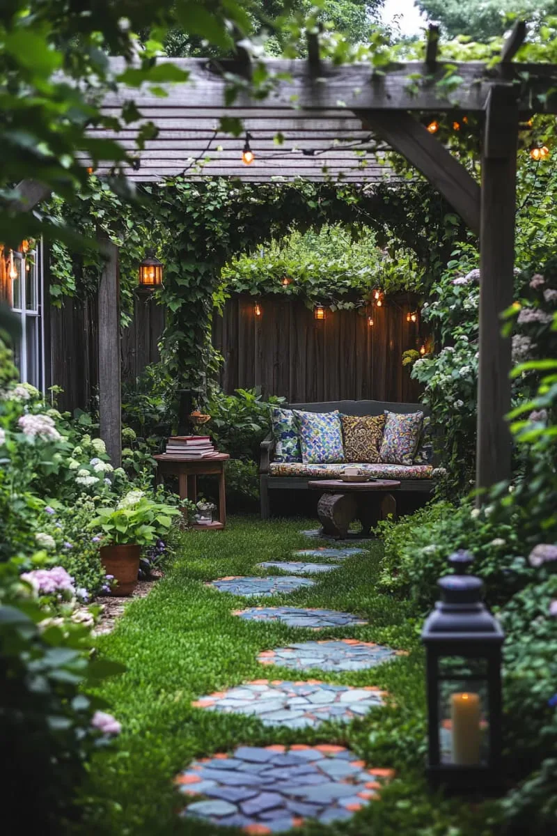 27 New Small Backyard Designs to Copy For Your Outdoor Space 46 mosaic stepping stones leading to a secret reading alcove 1