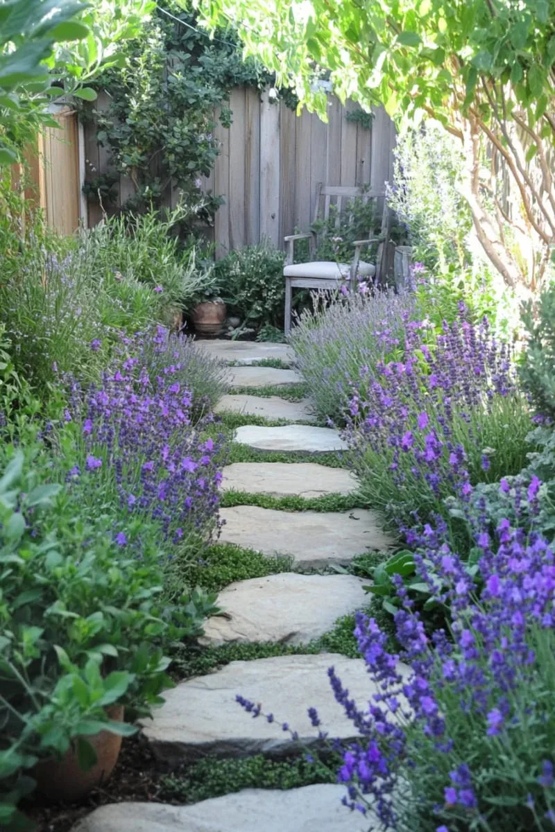 27 New Small Backyard Designs to Copy For Your Outdoor Space 73 narrow garden path lined with aromatic herbs 1