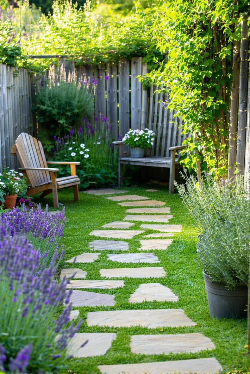 narrow garden path lined with aromatic herbs 1